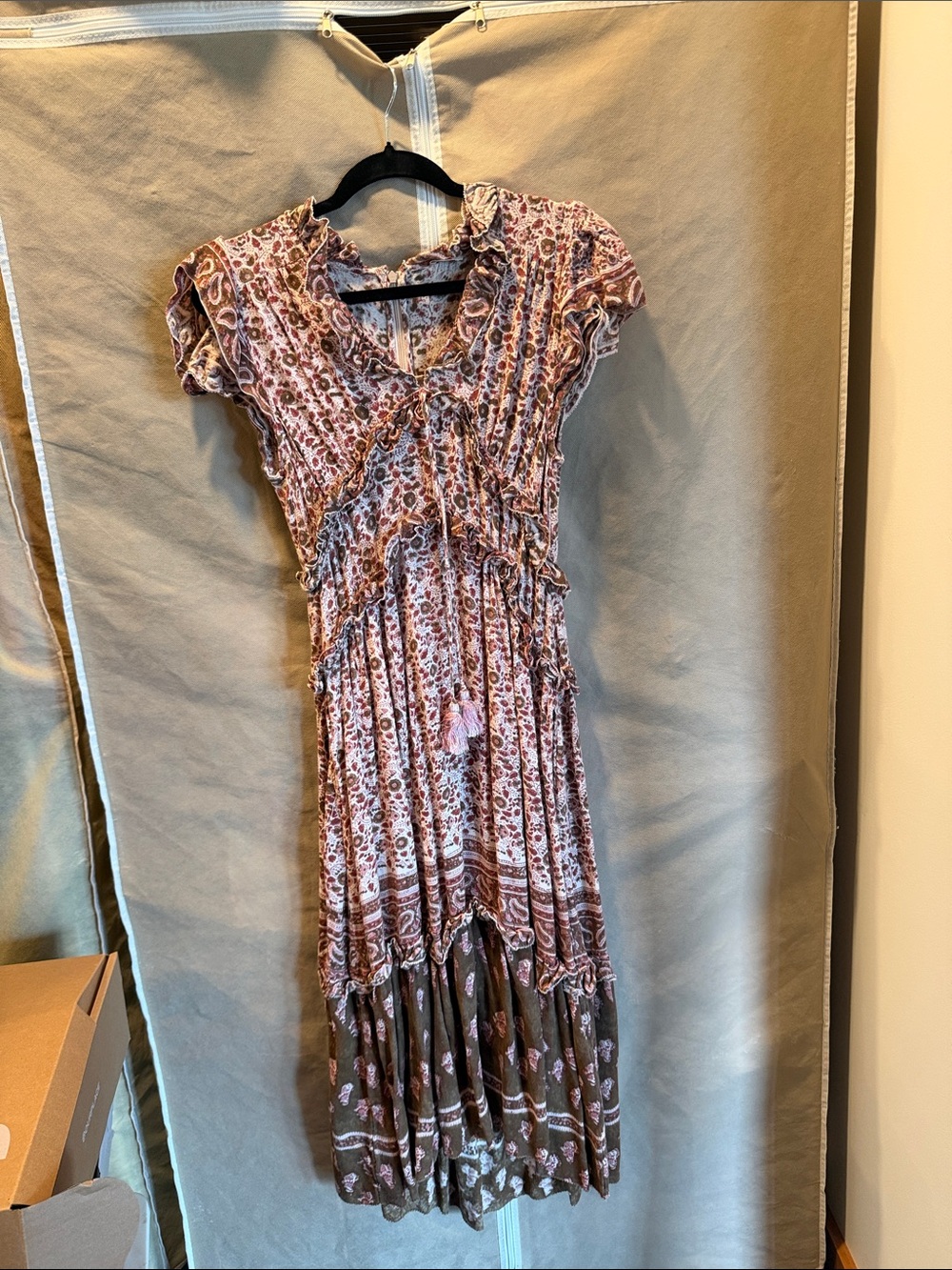 Faherty Pink & Olive Printed Tie-Front Midi Dress